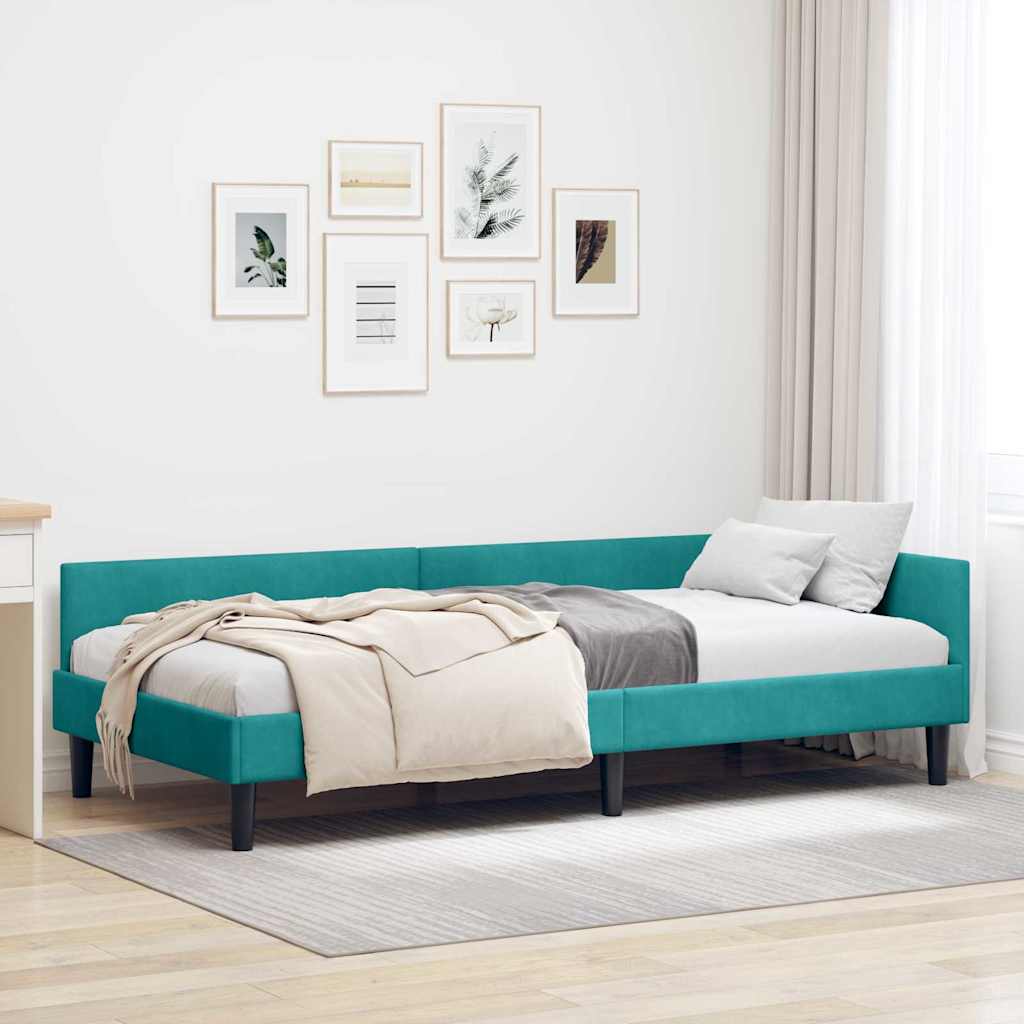 Eckbettgestell mit Kopfteil Türkis 100 cm x 200 cm Samt