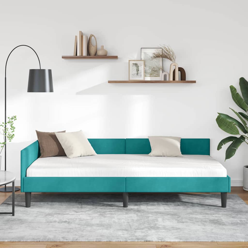 Eckbettgestell mit Kopfteil Türkis 100 cm x 200 cm Samt
