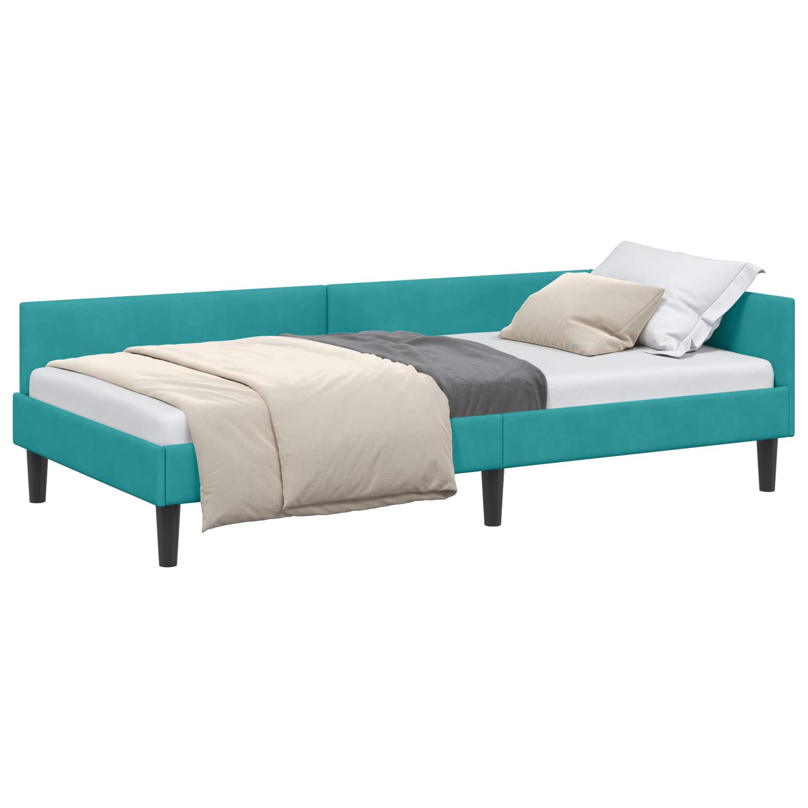 Eckbettgestell mit Kopfteil Türkis 100 cm x 200 cm Samt