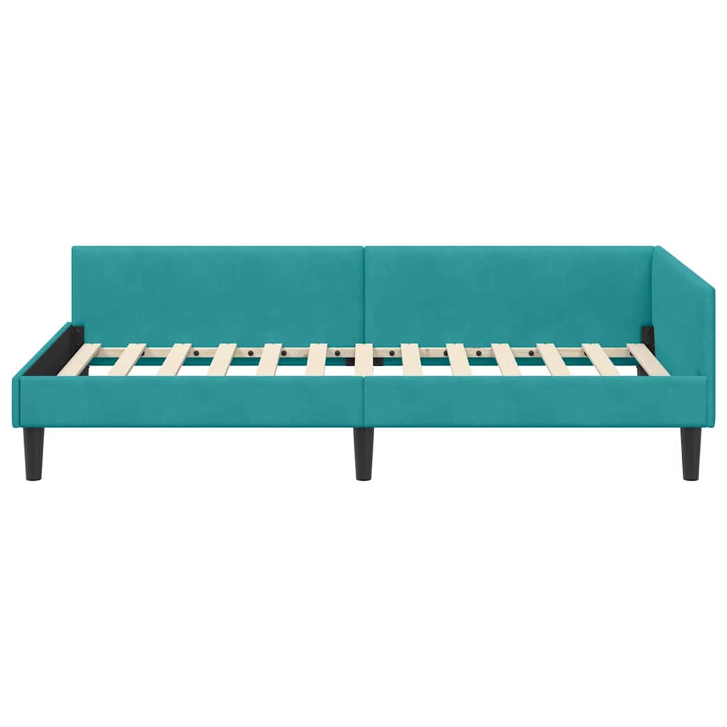 Eckbettgestell mit Kopfteil Türkis 100 cm x 200 cm Samt