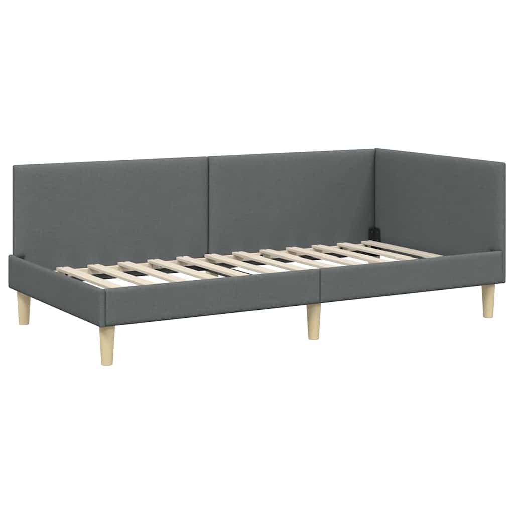 Eckbettgestell Dunkelgrau 80 cm x 200 cm Stoff und Sperrholz