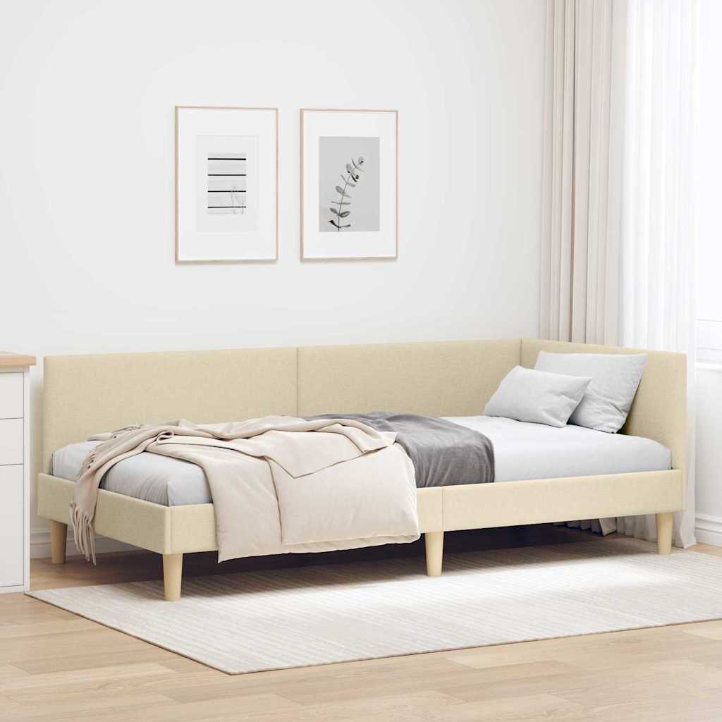 Eckbettgestell Creme 80 cm x 200 cm Stoff und Sperrholz