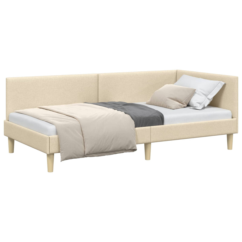Eckbettgestell Creme 80 cm x 200 cm Stoff und Sperrholz