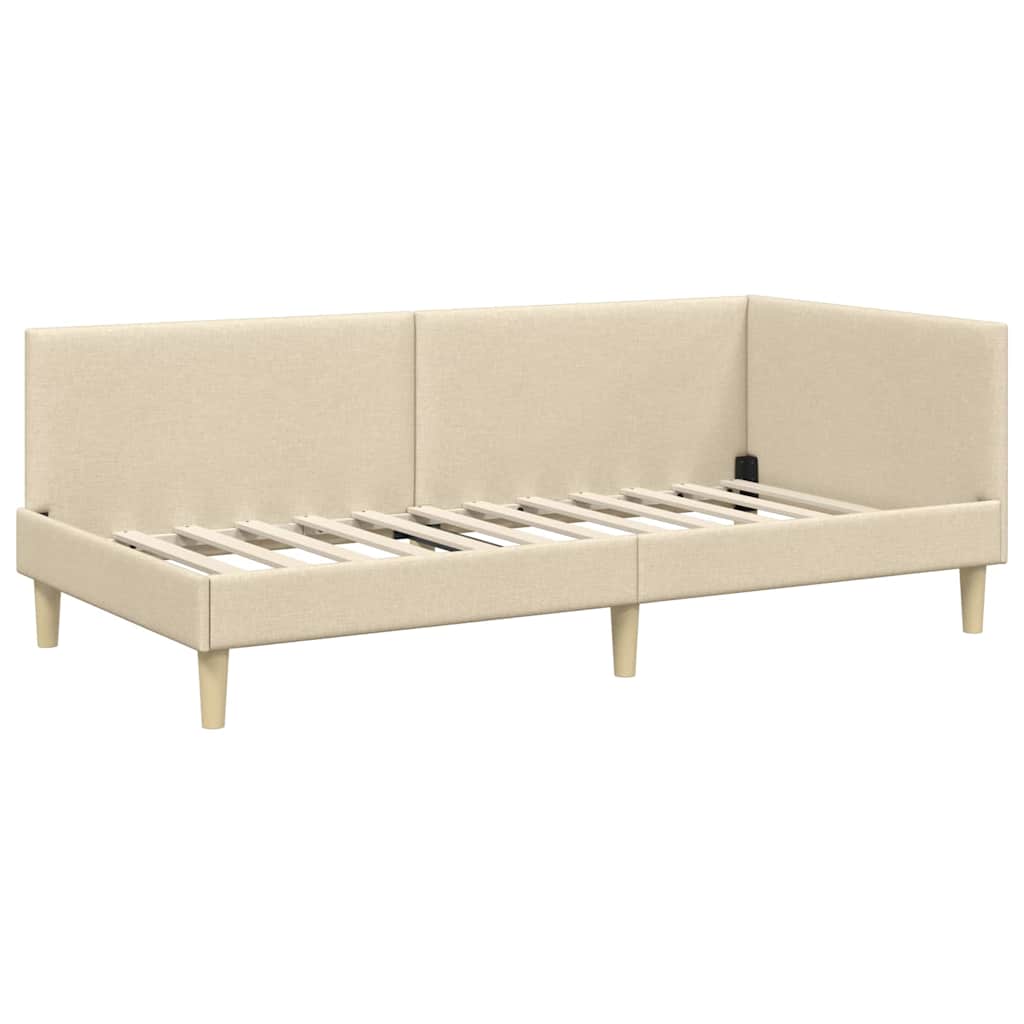 Eckbettgestell Creme 80 cm x 200 cm Stoff und Sperrholz
