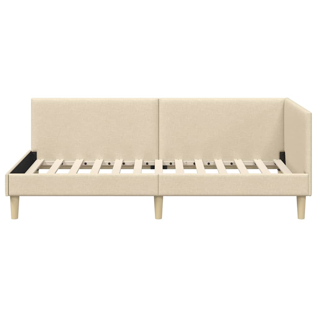 Eckbettgestell Creme 80 cm x 200 cm Stoff und Sperrholz