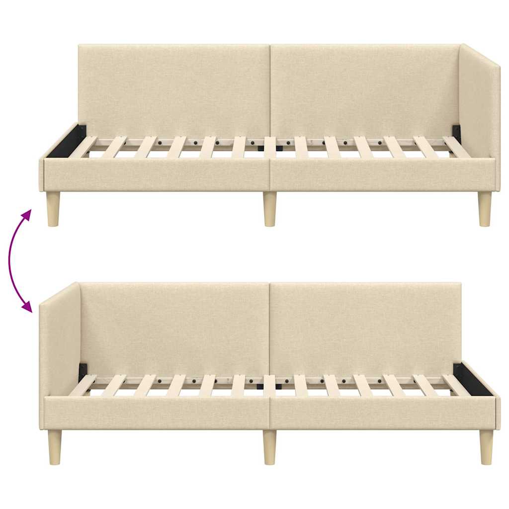 Eckbettgestell Creme 80 cm x 200 cm Stoff und Sperrholz