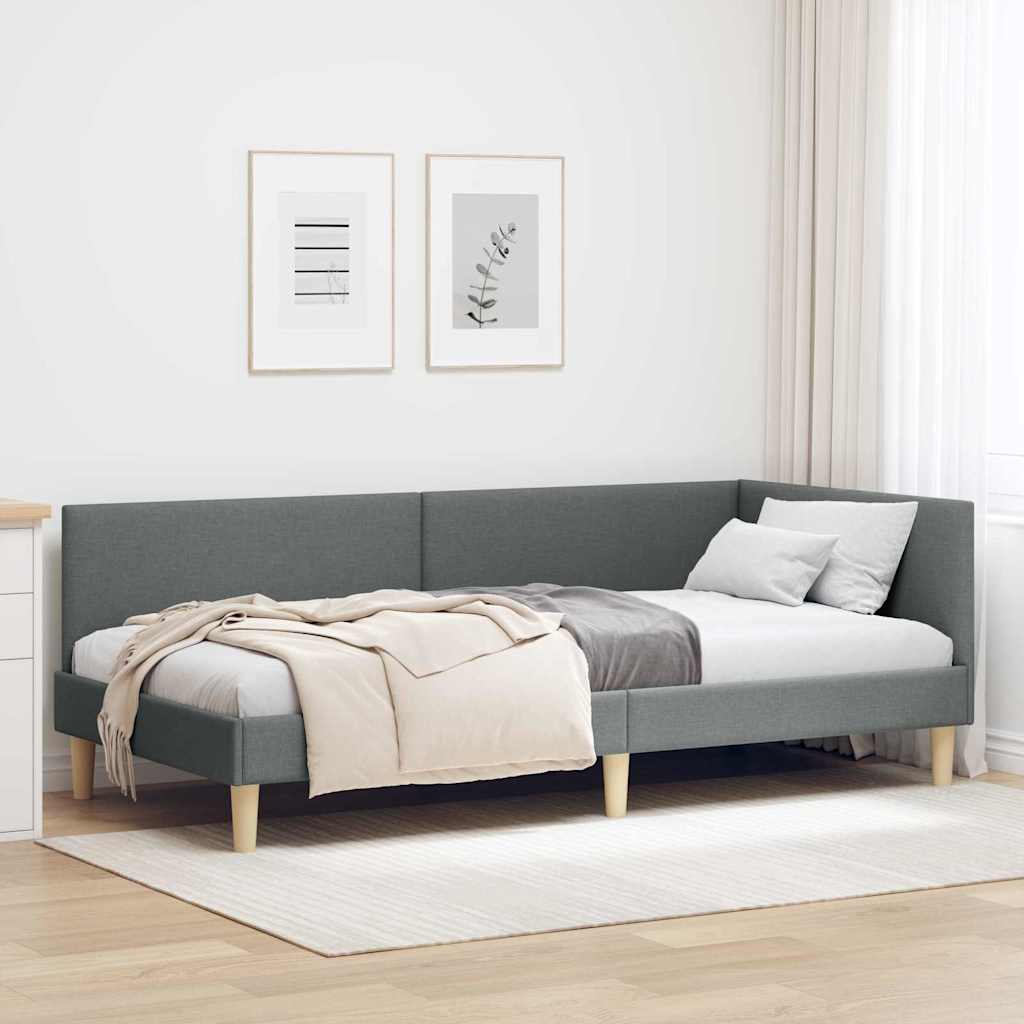 Eckbettgestell Dunkelgrau 90 cm x 190 cm Stoff und Sperrholz