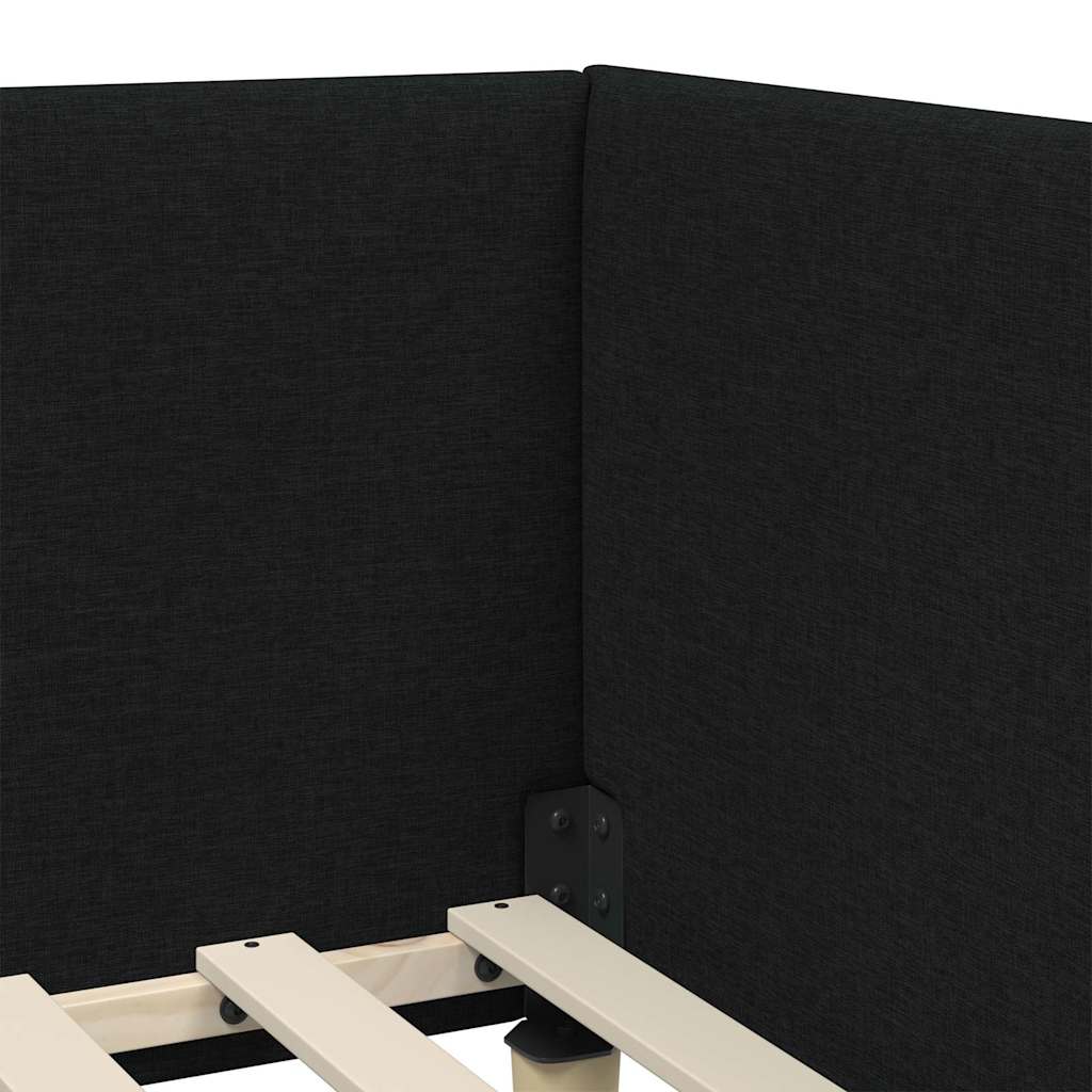 Eckbettgestell Schwarz 90 cm x 190 cm Stoff und Sperrholz