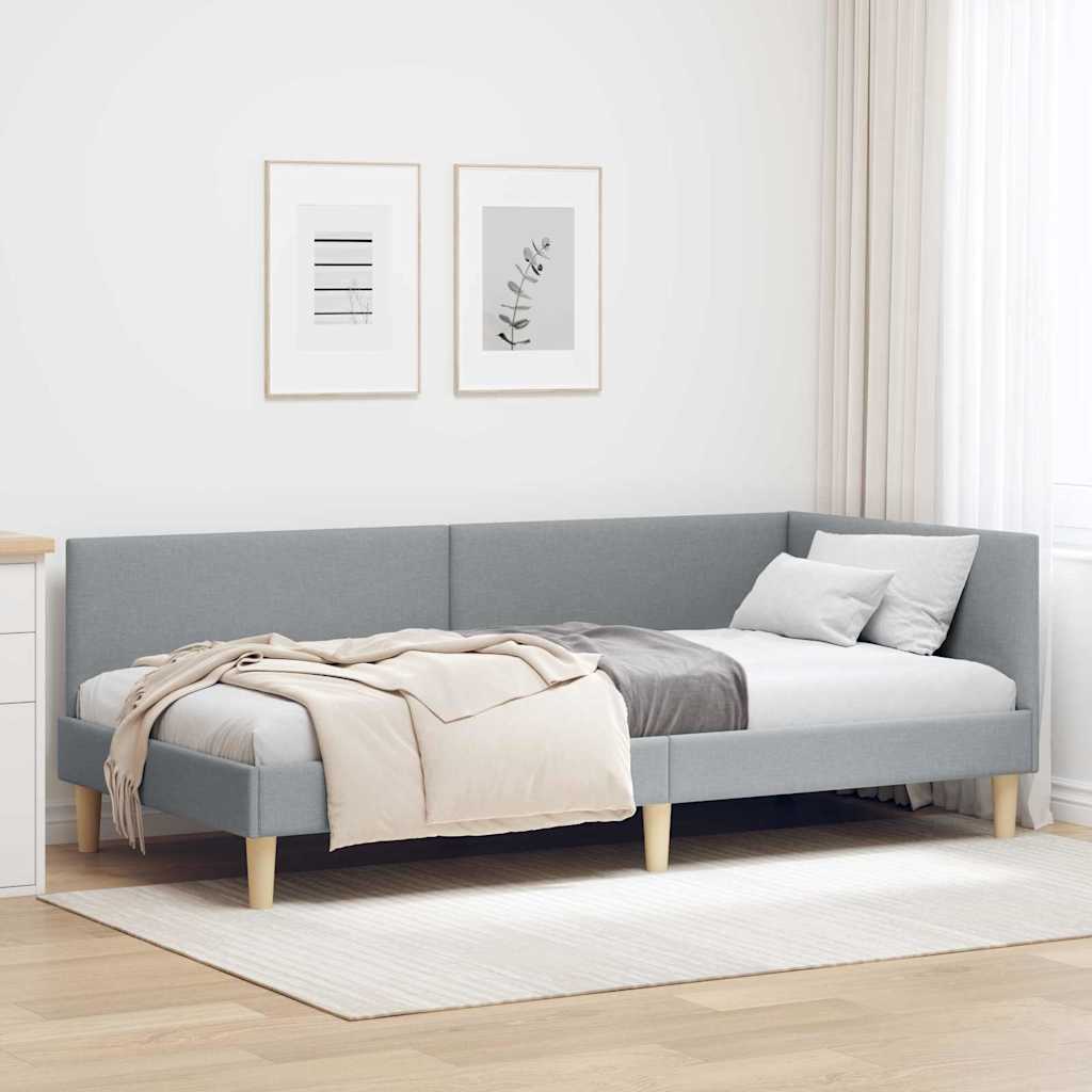Eckbettgestell Hellgrau 90 cm x 200 cm Stoff und Sperrholz