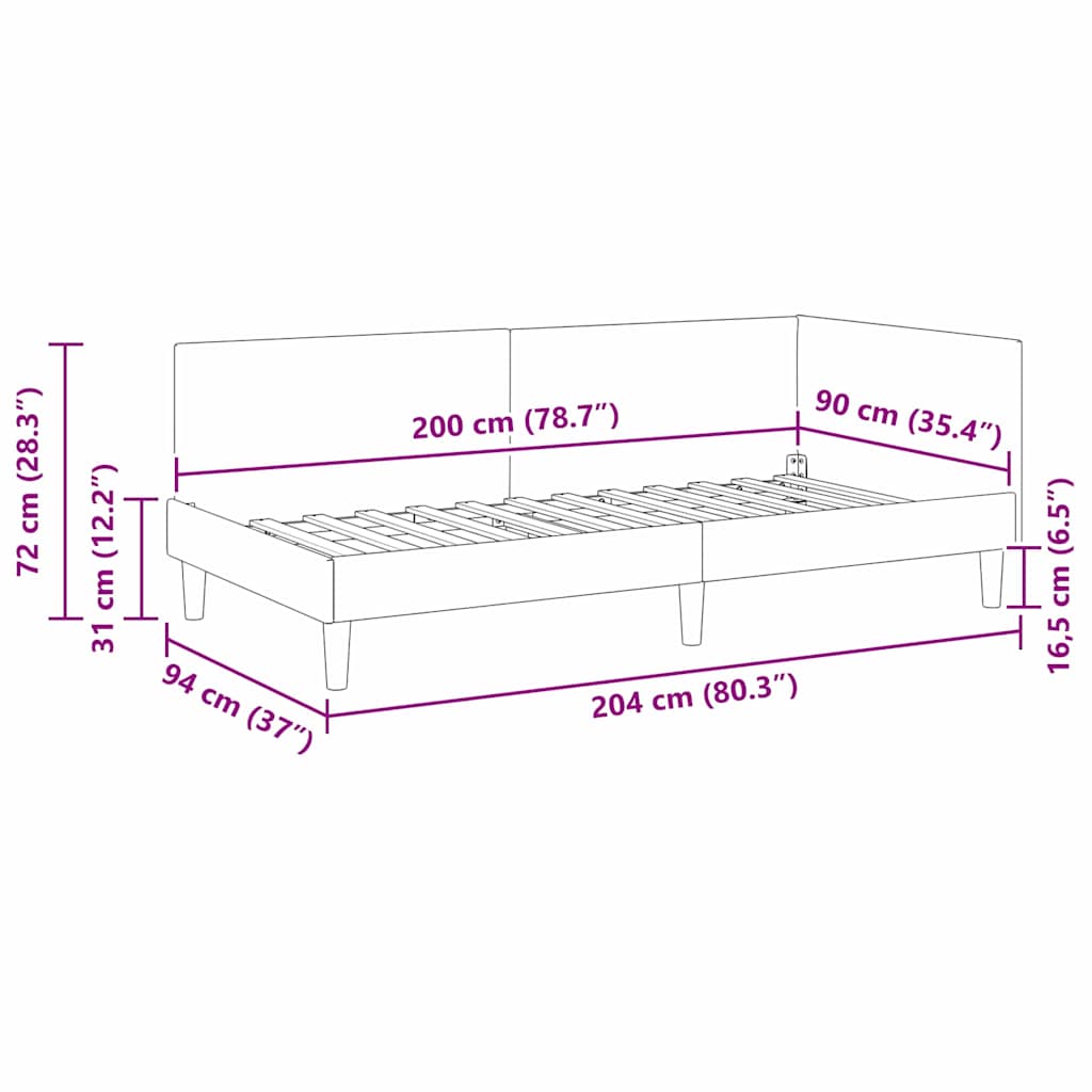 Eckbettgestell Hellgrau 90 cm x 200 cm Stoff und Sperrholz