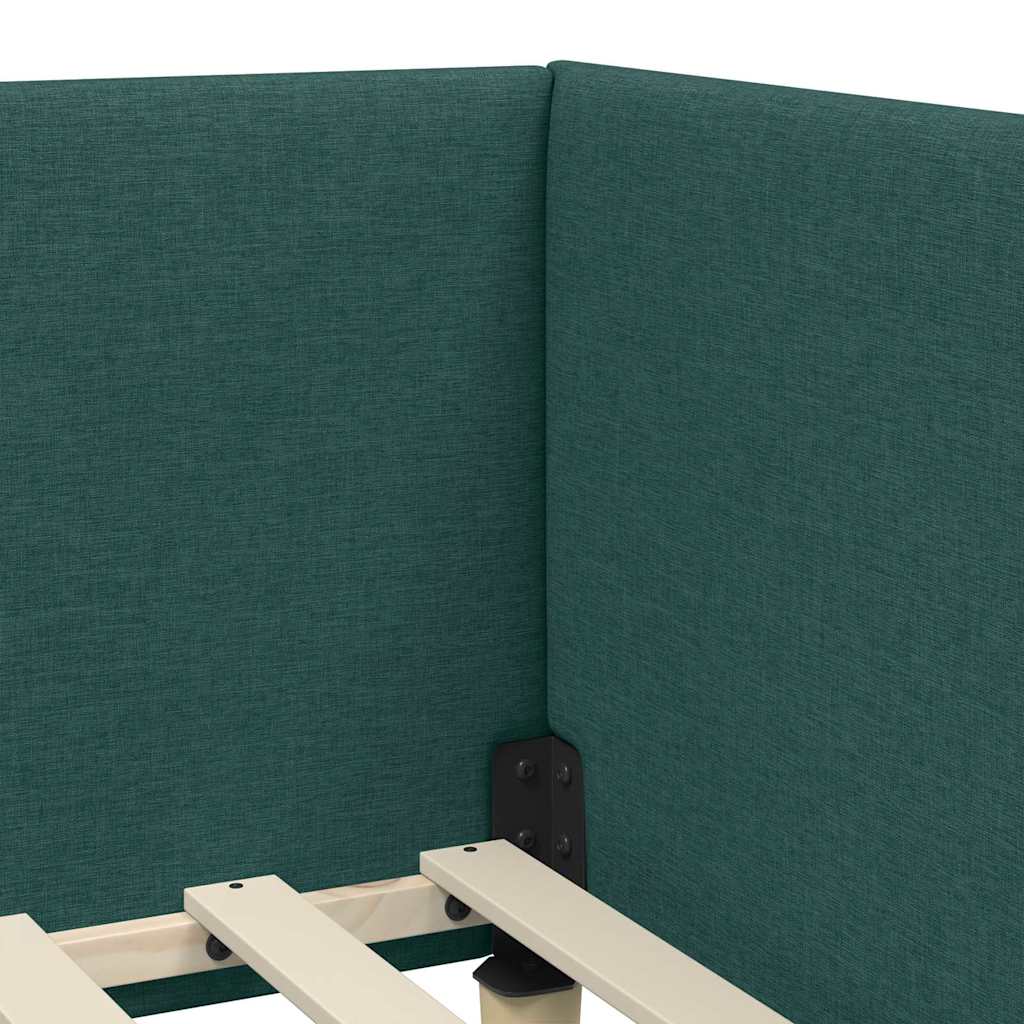 Eckbettgestell Dunkelgrün 90 cm x 200 cm Stoff und Sperrholz