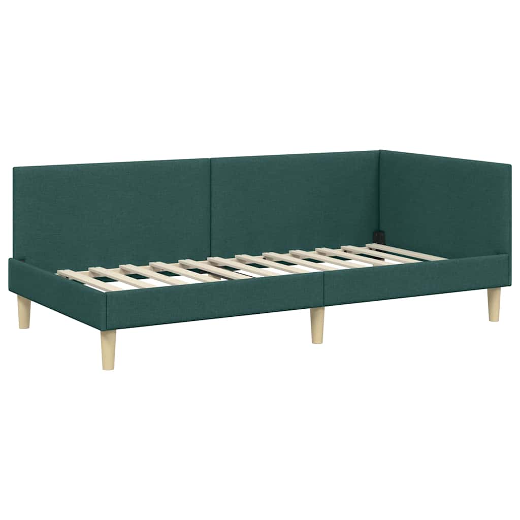 Eckbettgestell Dunkelgrün 90 cm x 200 cm Stoff und Sperrholz