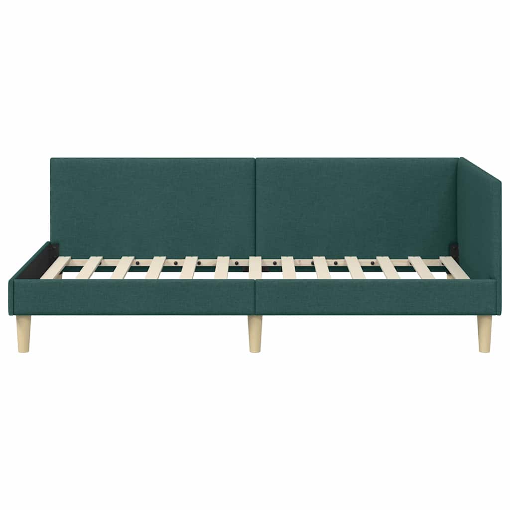 Eckbettgestell Dunkelgrün 90 cm x 200 cm Stoff und Sperrholz