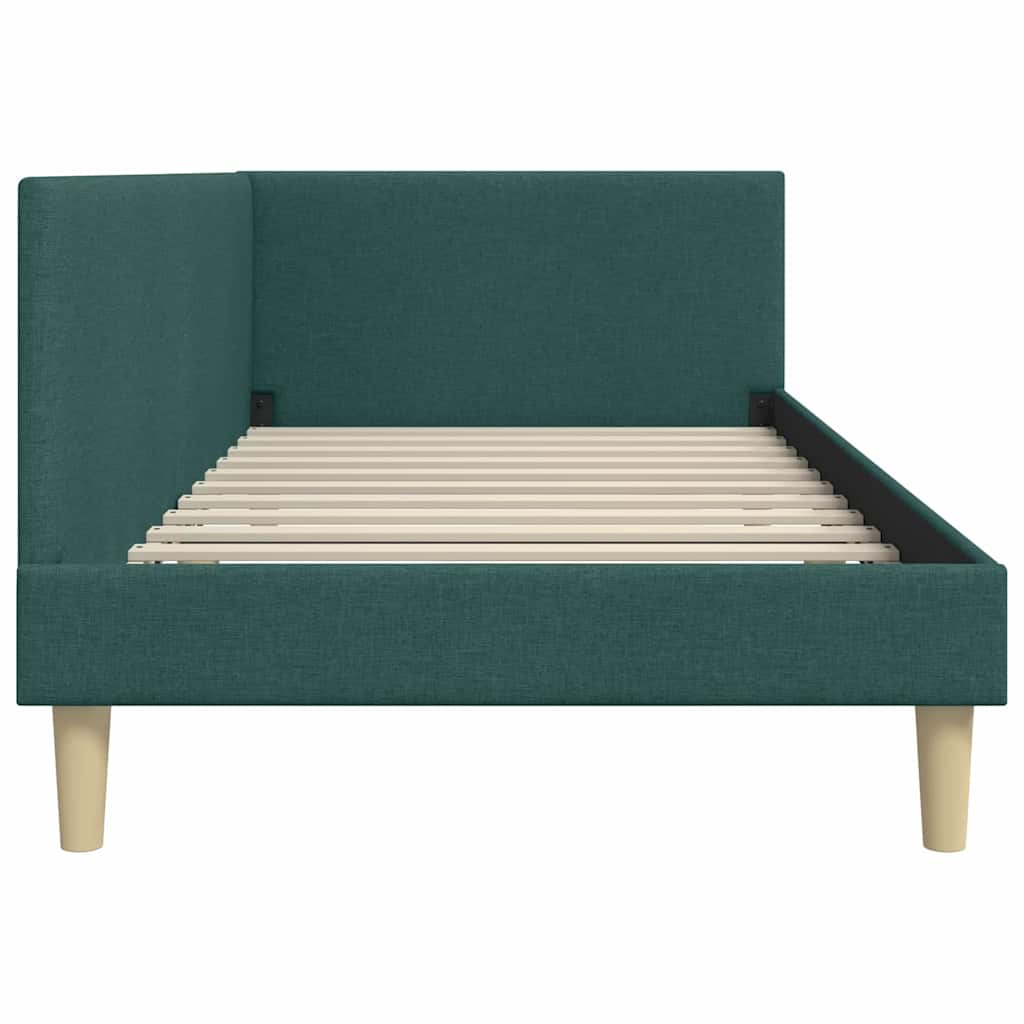 Eckbettgestell Dunkelgrün 90 cm x 200 cm Stoff und Sperrholz
