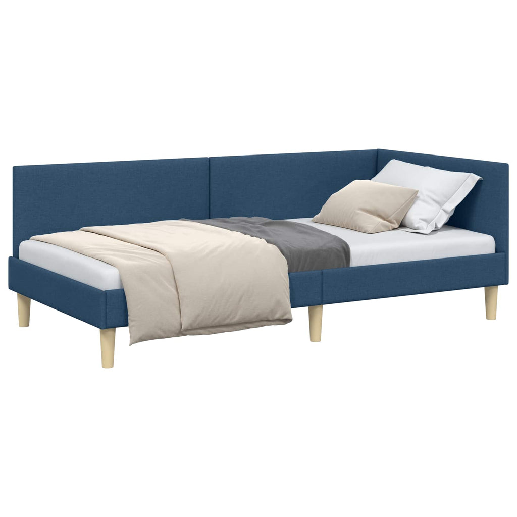 Eckbettgestell Blau 90 cm x 200 cm Stoff und Sperrholz
