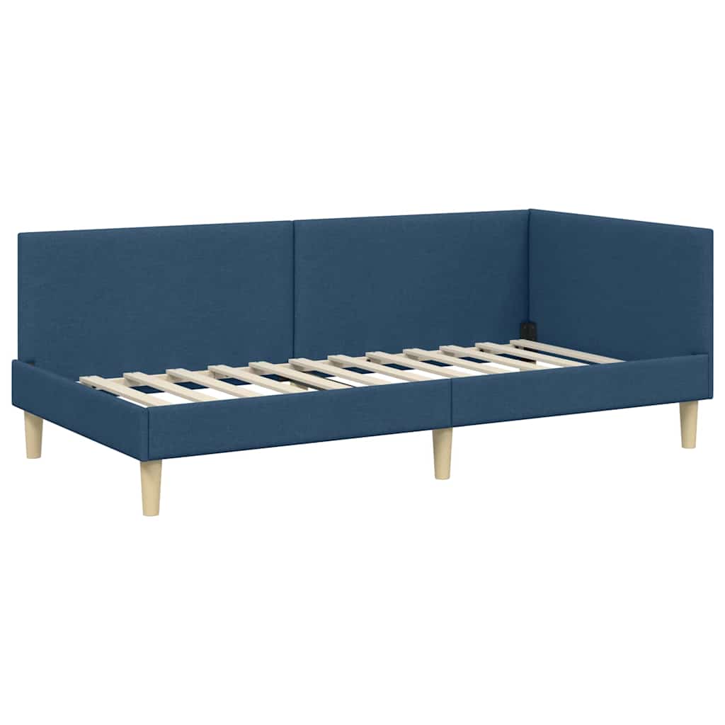Eckbettgestell Blau 90 cm x 200 cm Stoff und Sperrholz