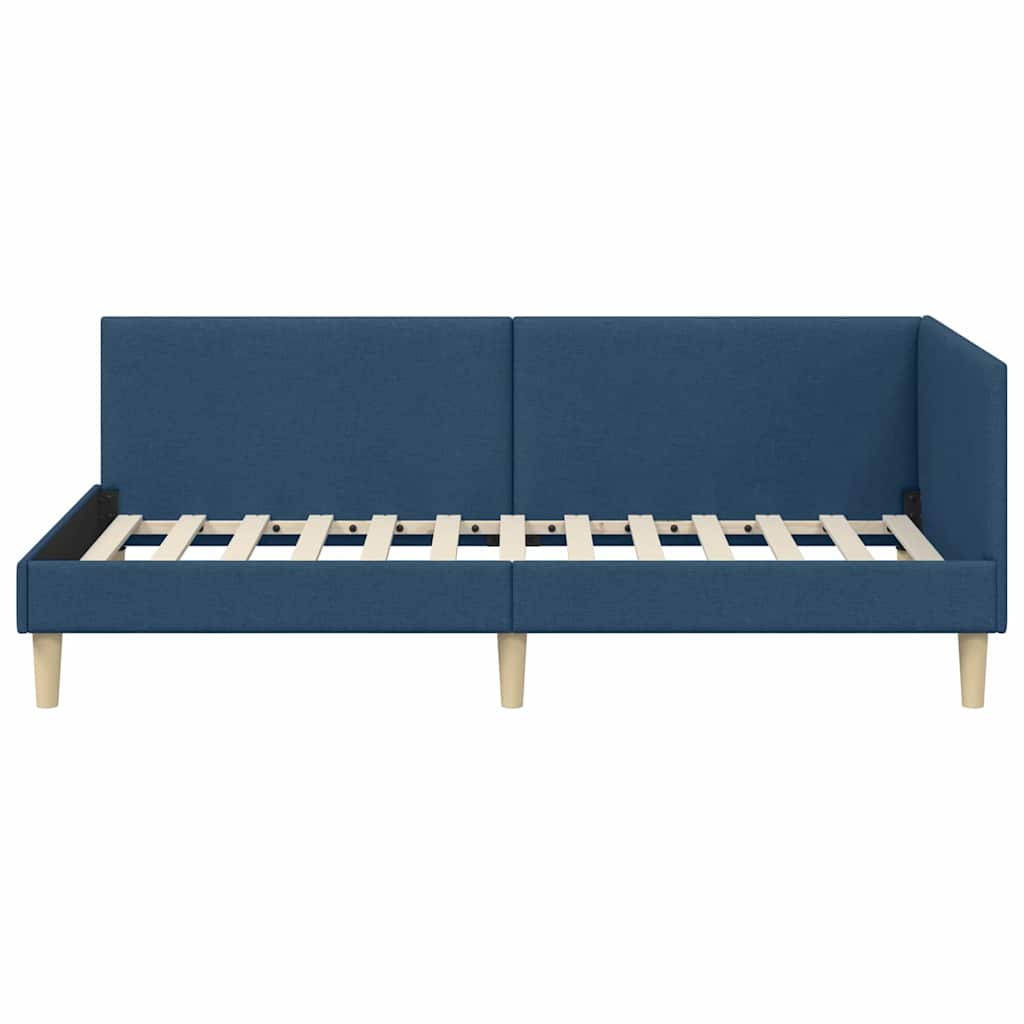 Eckbettgestell Blau 90 cm x 200 cm Stoff und Sperrholz