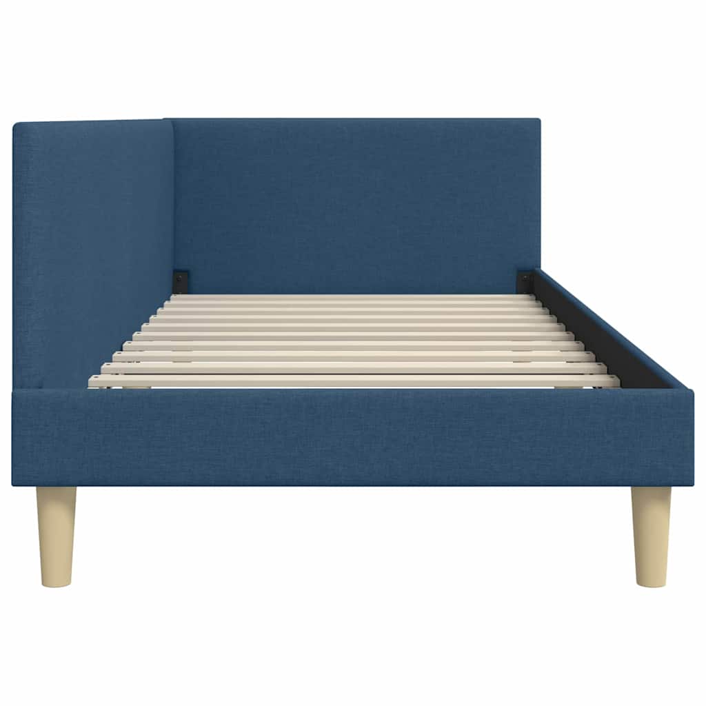 Eckbettgestell Blau 90 cm x 200 cm Stoff und Sperrholz