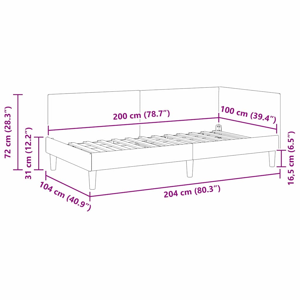 Eckbettgestell Dunkelgrau 100 cm x 200 cm Stoff und Sperrholz