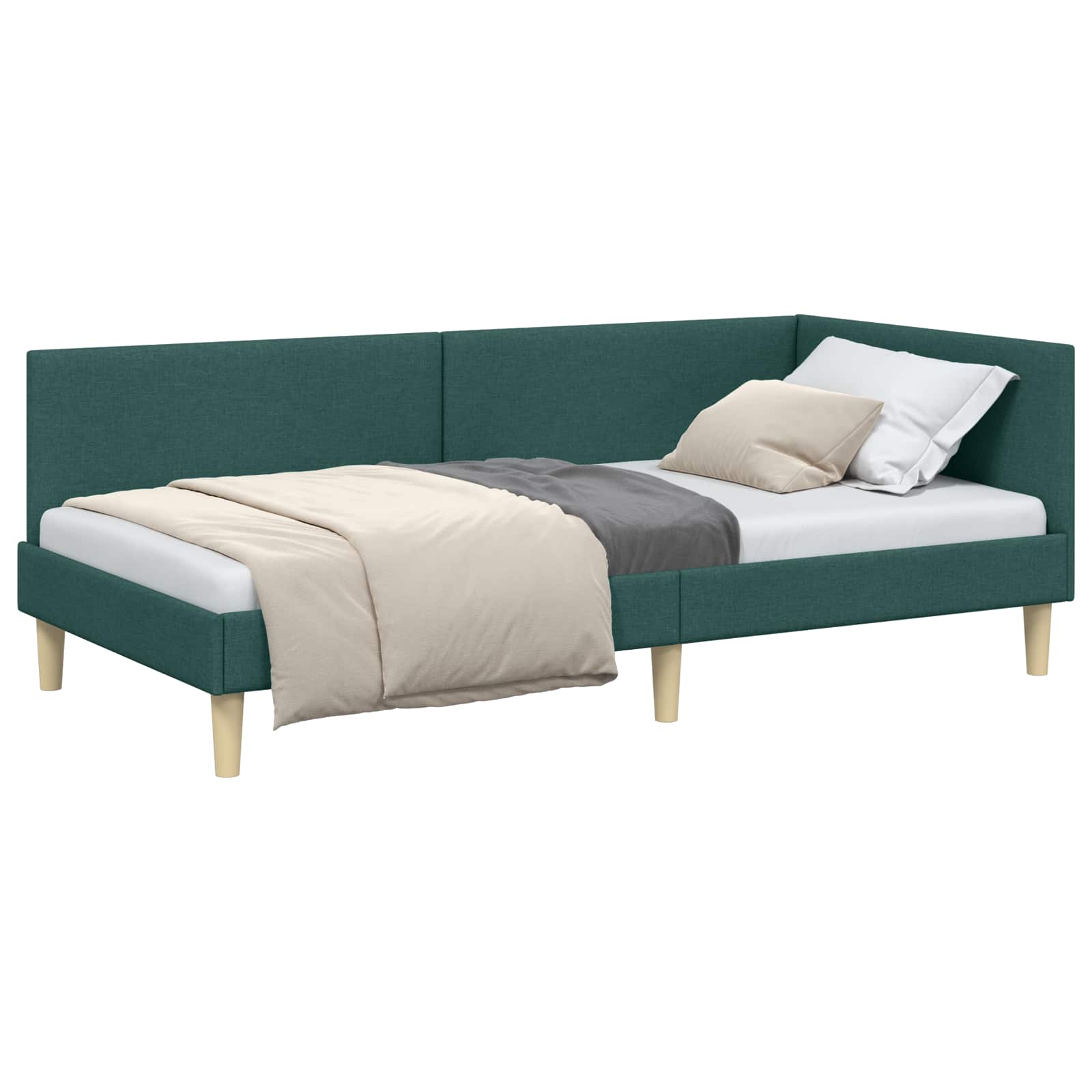 Eckbettgestell Dunkelgrün 100 cm x 200 cm Stoff und Sperrholz