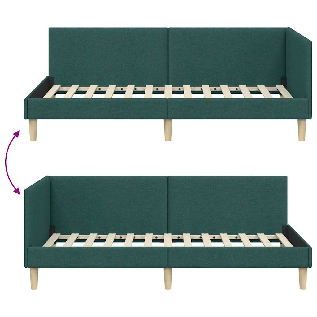 Eckbettgestell Dunkelgrün 100 cm x 200 cm Stoff und Sperrholz