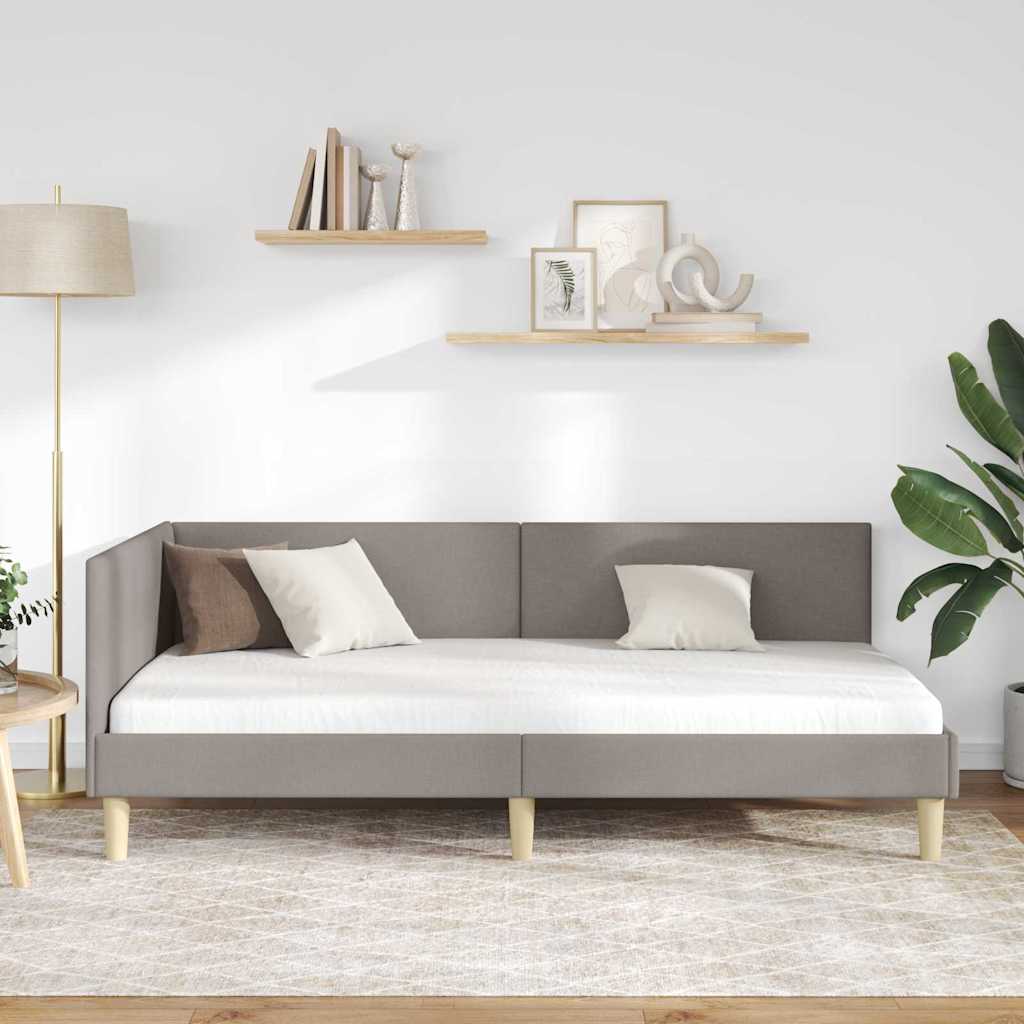 Eckbettgestell Taupe 100 cm x 200 cm Stoff und Sperrholz