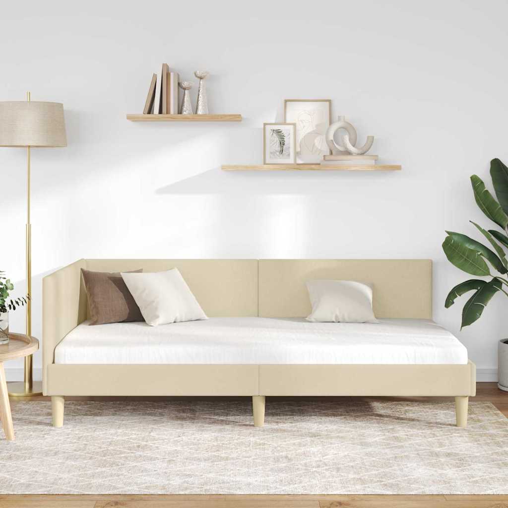 Eckbettgestell Creme 100 cm x 200 cm Stoff und Sperrholz