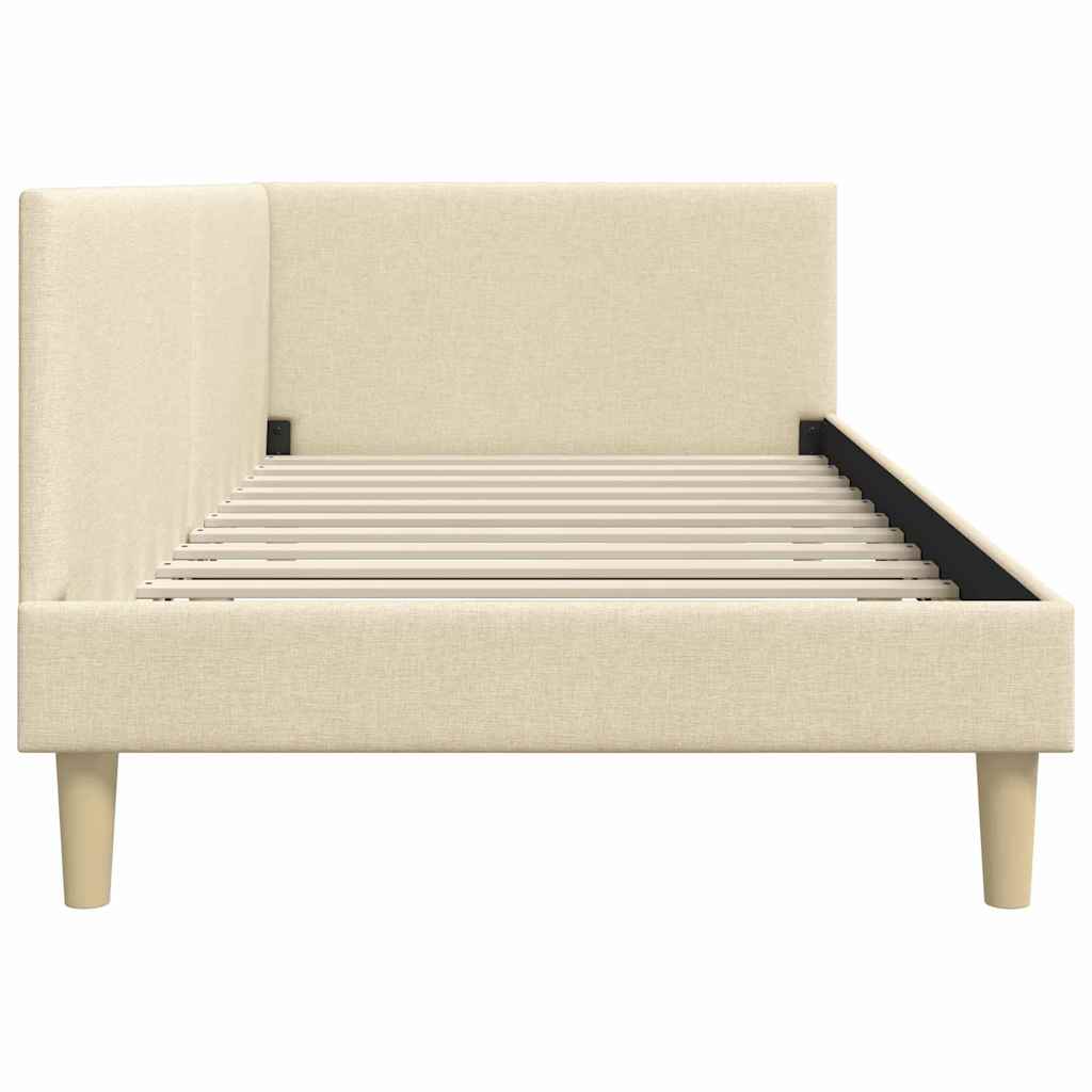 Eckbettgestell Creme 100 cm x 200 cm Stoff und Sperrholz