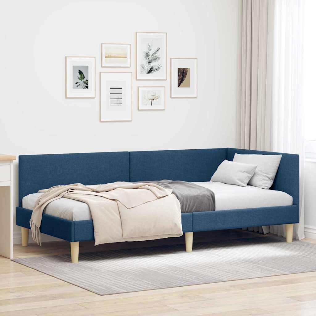Eckbettgestell Blau 100 cm x 200 cm Stoff und Sperrholz