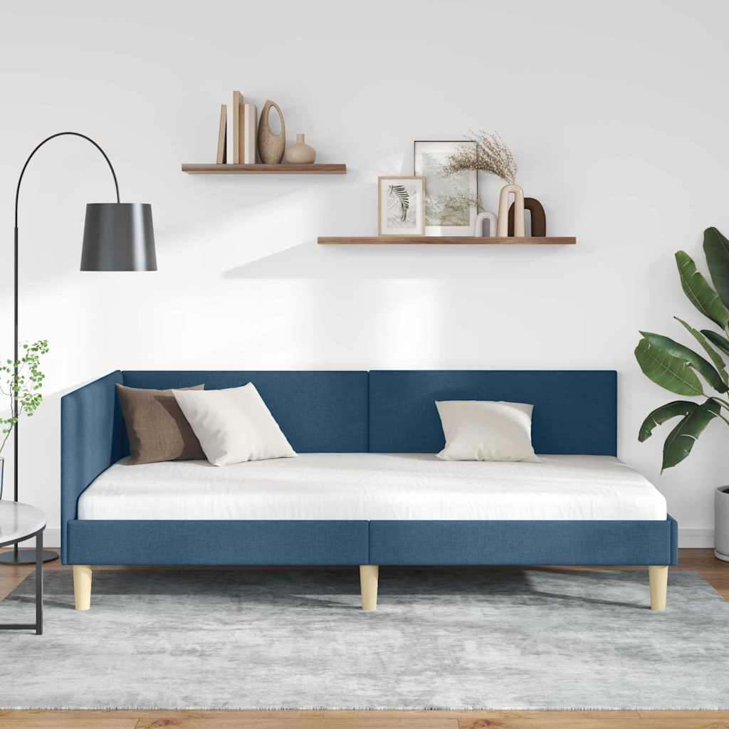 Eckbettgestell Blau 100 cm x 200 cm Stoff und Sperrholz