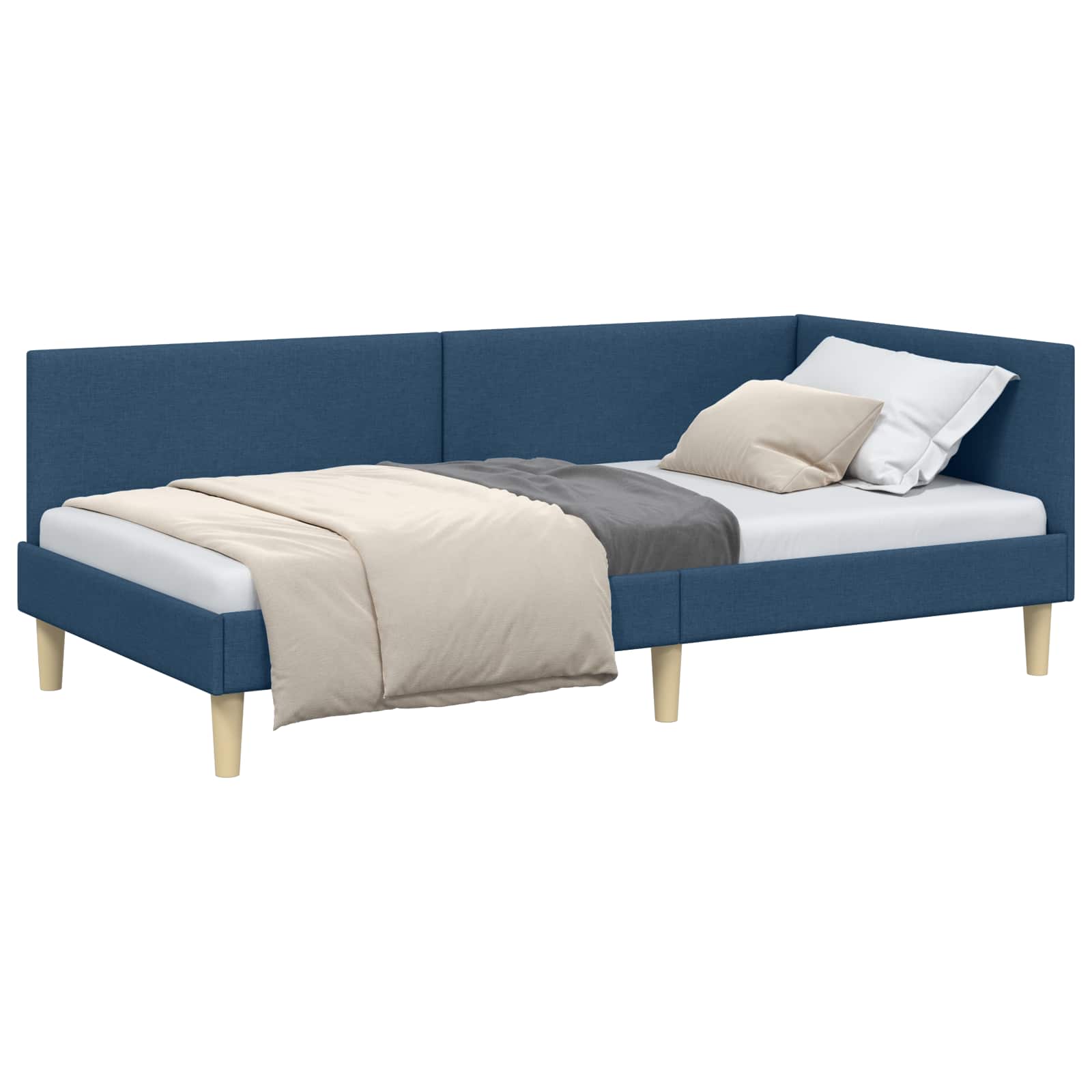 Eckbettgestell Blau 100 cm x 200 cm Stoff und Sperrholz