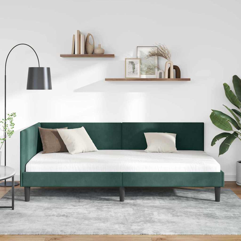 Eckbettgestell mit Kopfteil Dunkelgrün 80 cm x 200 cm Samt