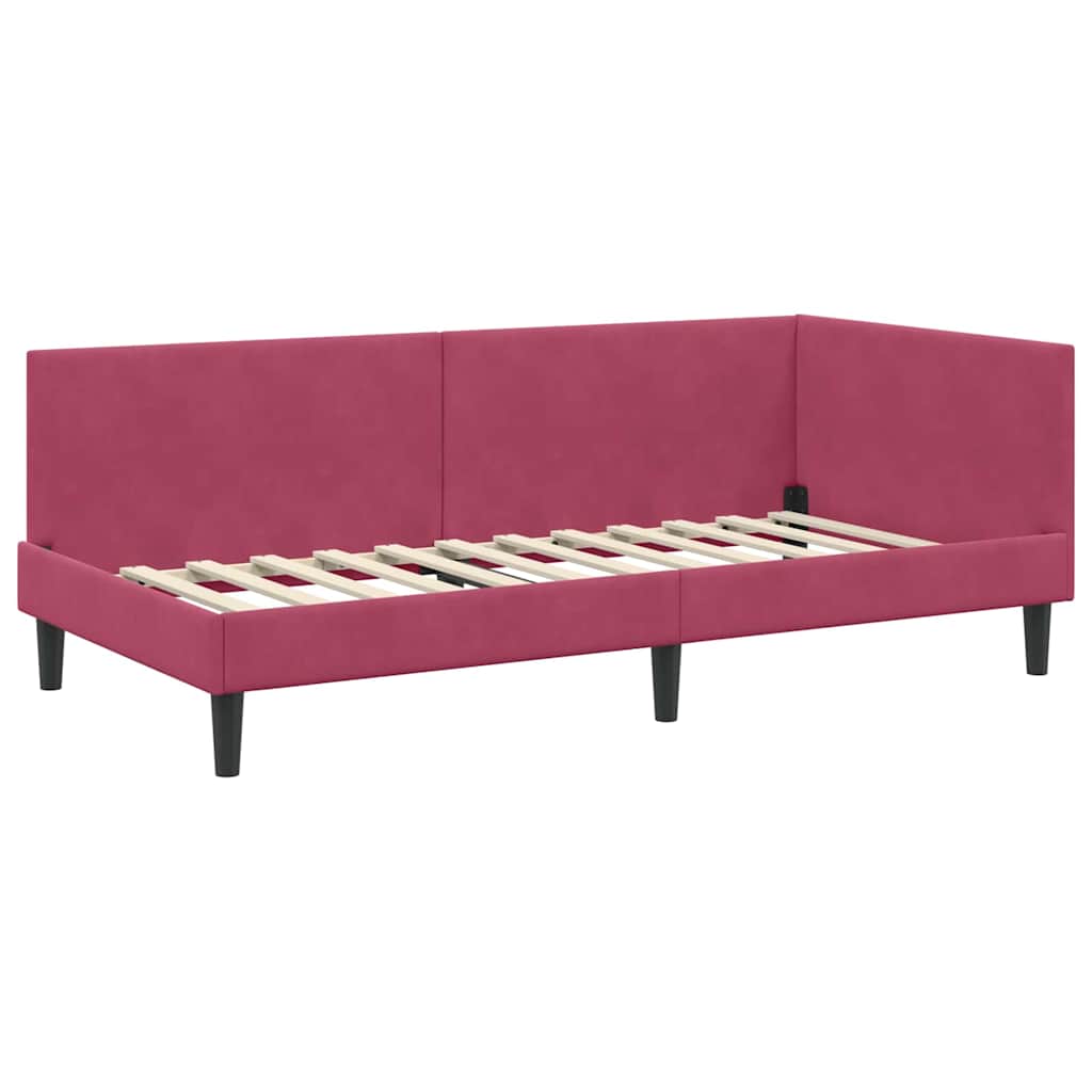 Eckbettgestell mit Kopfteil Weinrot 80 cm x 200 cm Samt