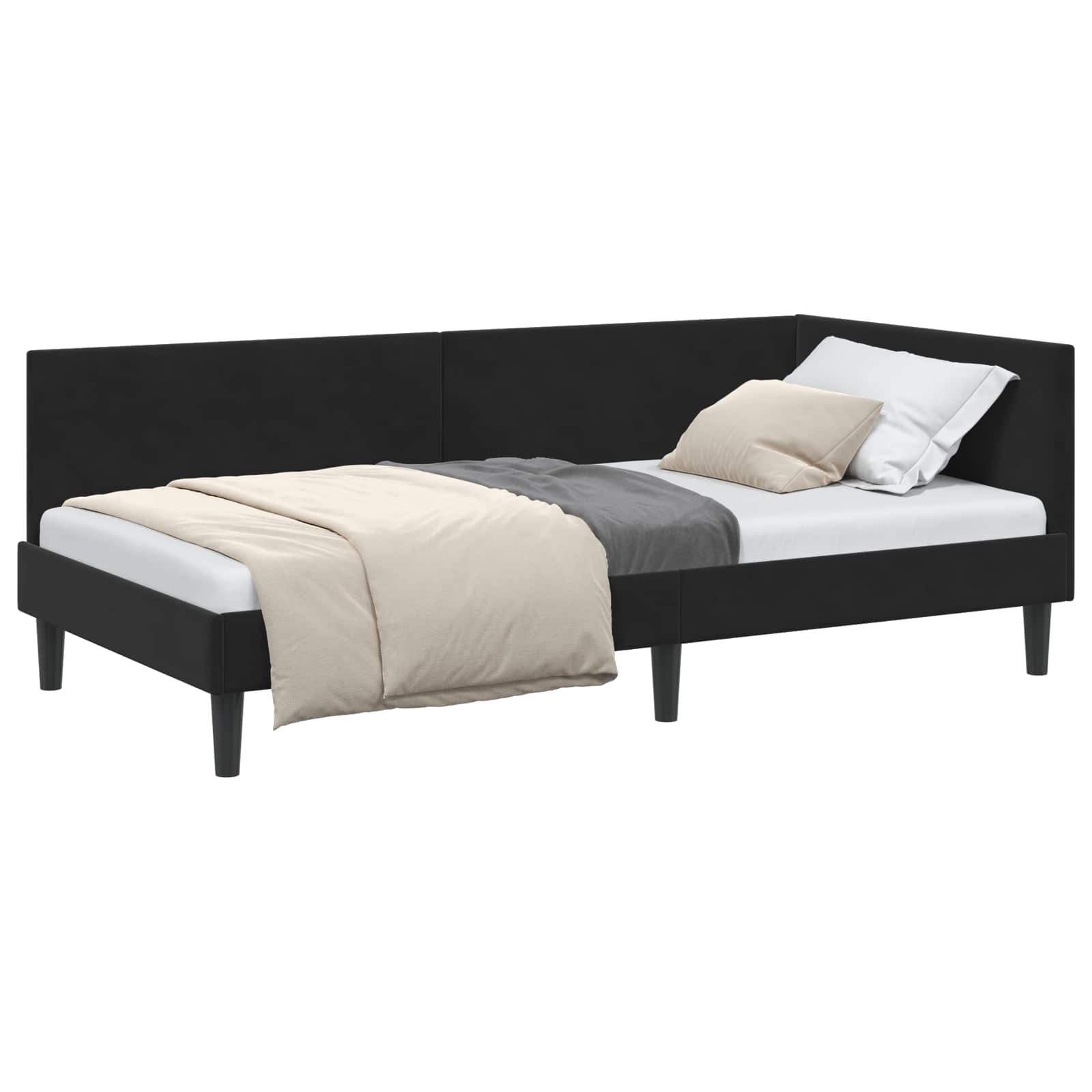 Eckbettgestell mit Kopfteil Schwarz 80 cm x 200 cm Samt