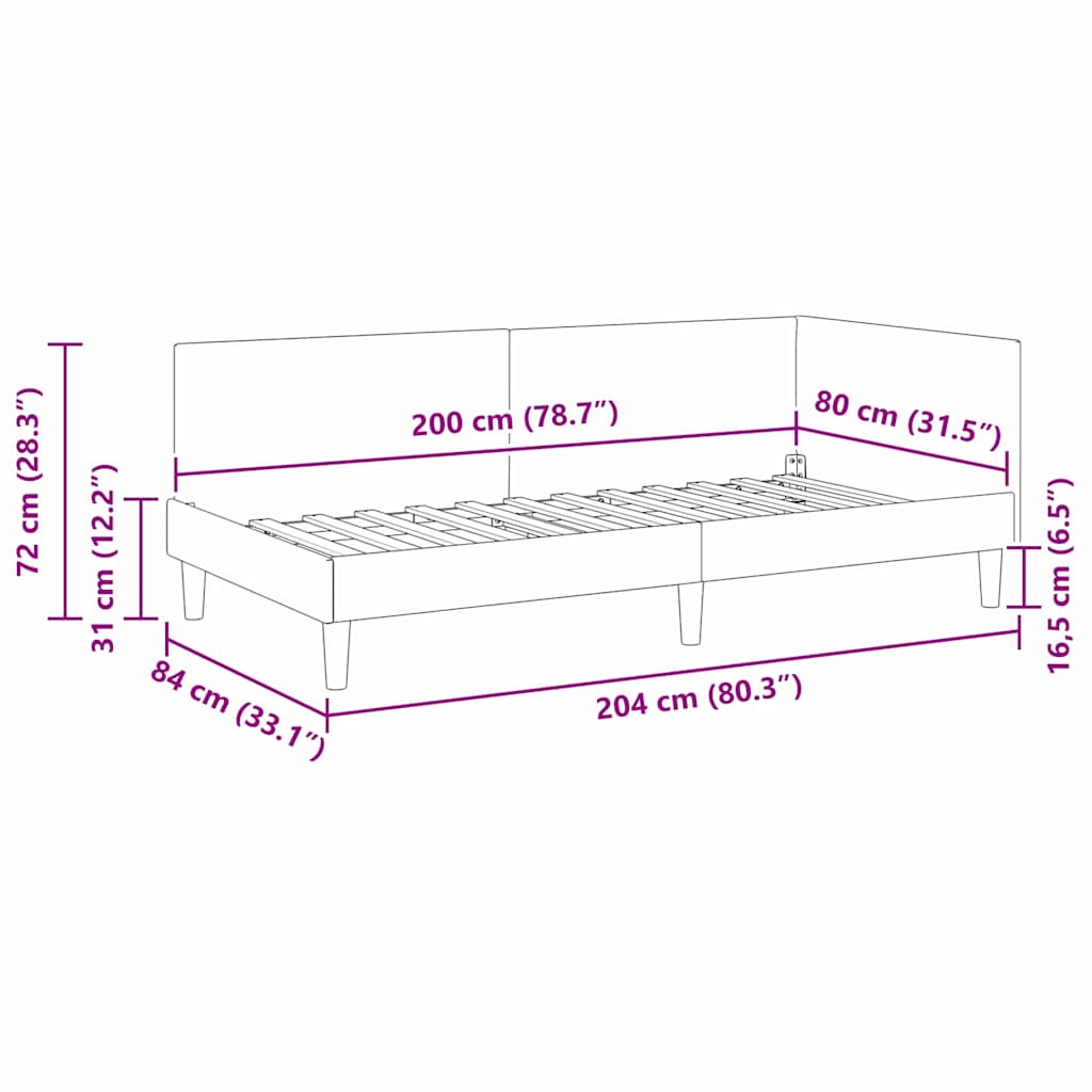 Eckbettgestell mit Kopfteil Türkis 80 cm x 200 cm Samt