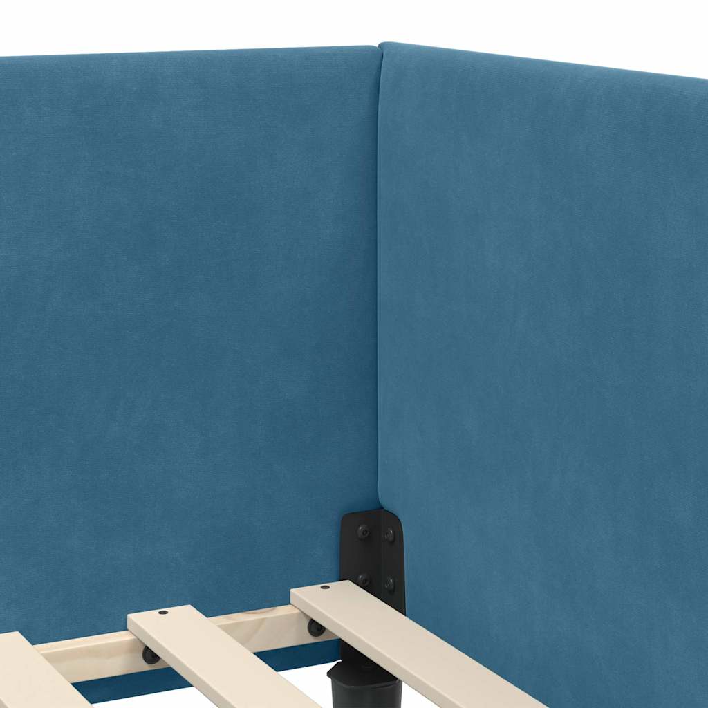 Eckbettgestell mit Kopfteil Blau 90 cm x 190 cm Samt