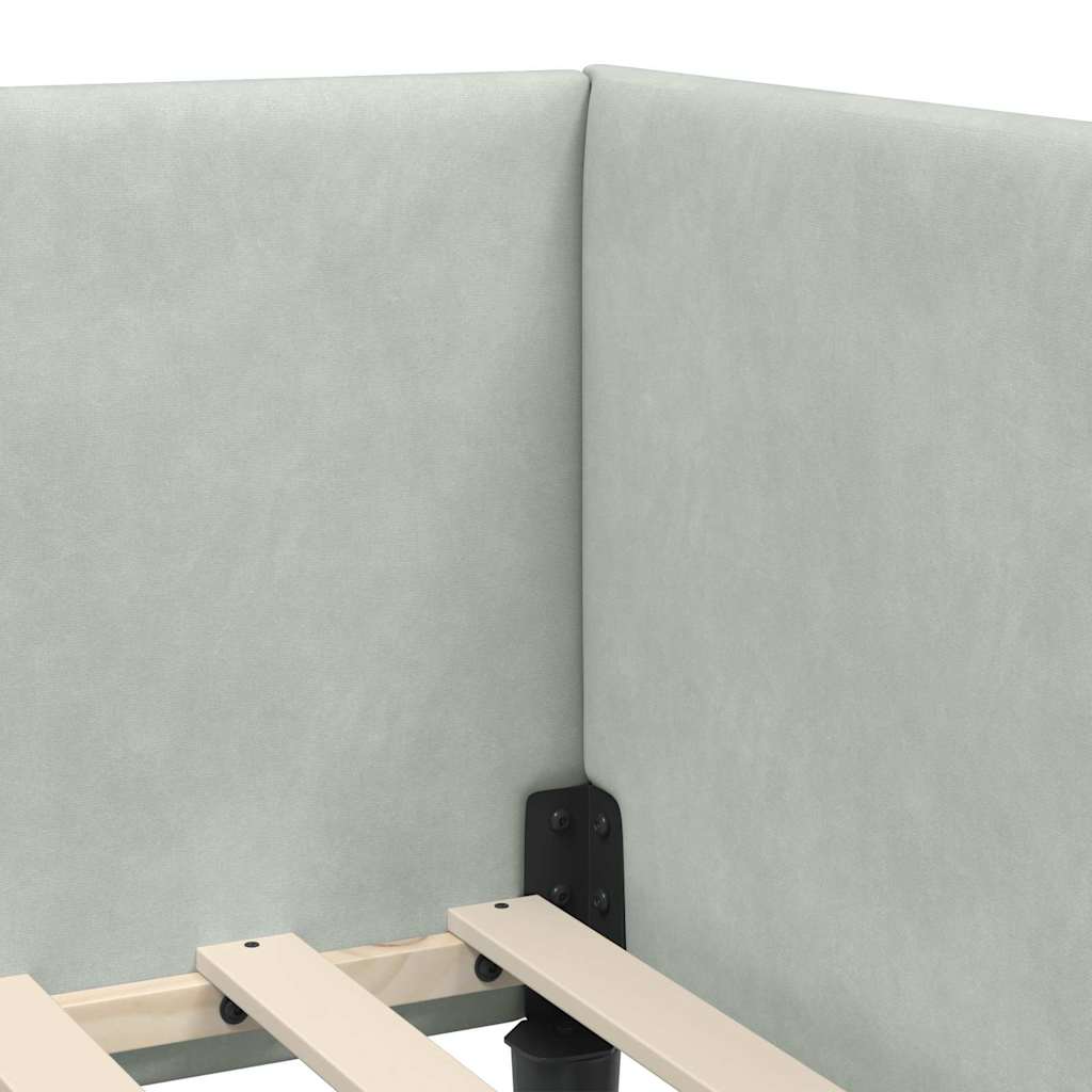 Eckbettgestell mit Kopfteil Hellgrau 90 cm x 190 cm Samt