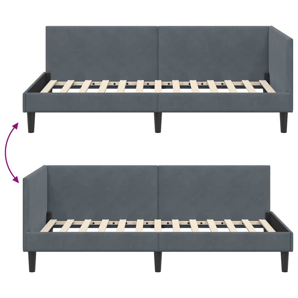 Eckbettgestell mit Kopfteil Dunkelgrau 90 cm x 190 cm Samt