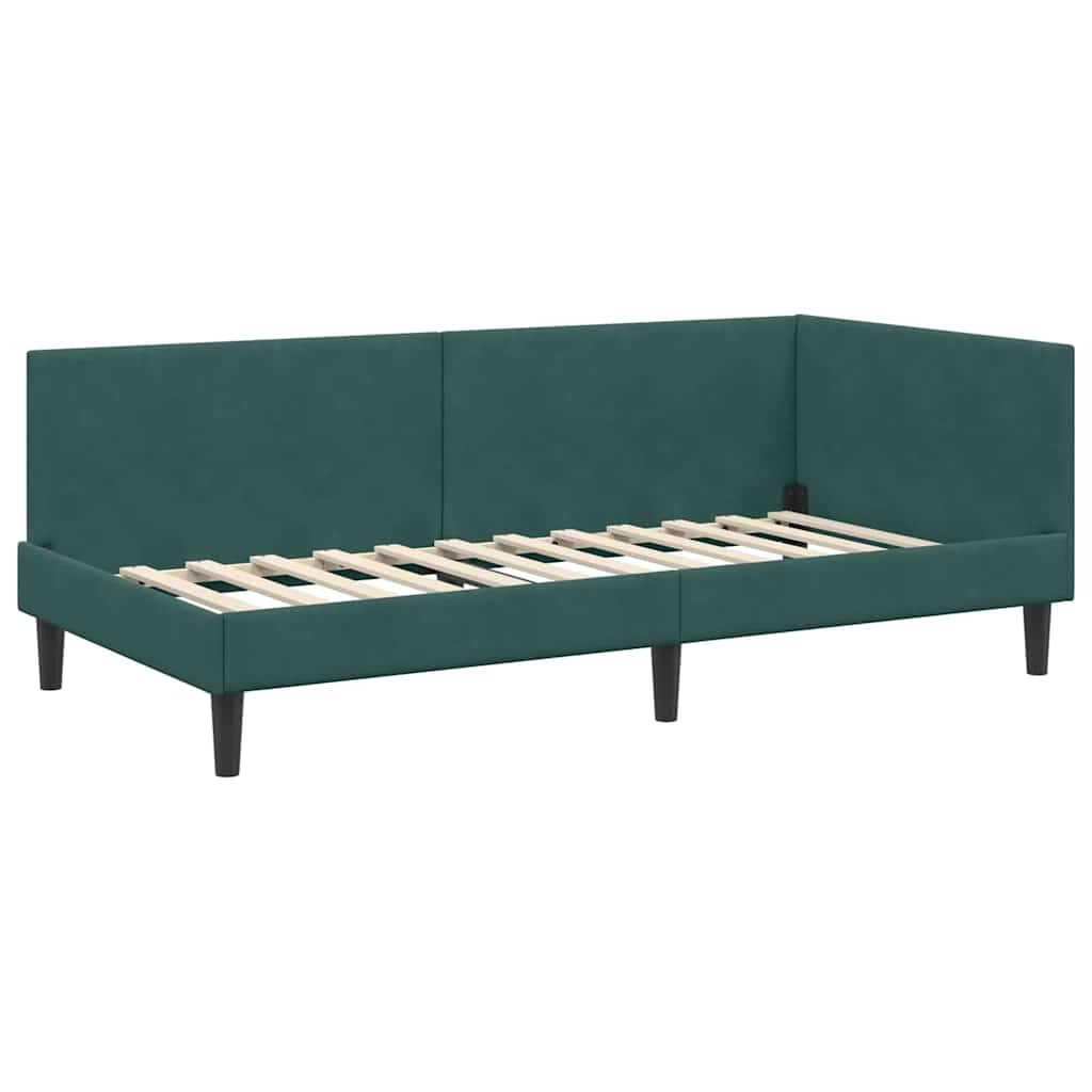 Eckbettgestell mit Kopfteil Dunkelgrün 90 cm x 190 cm Samt