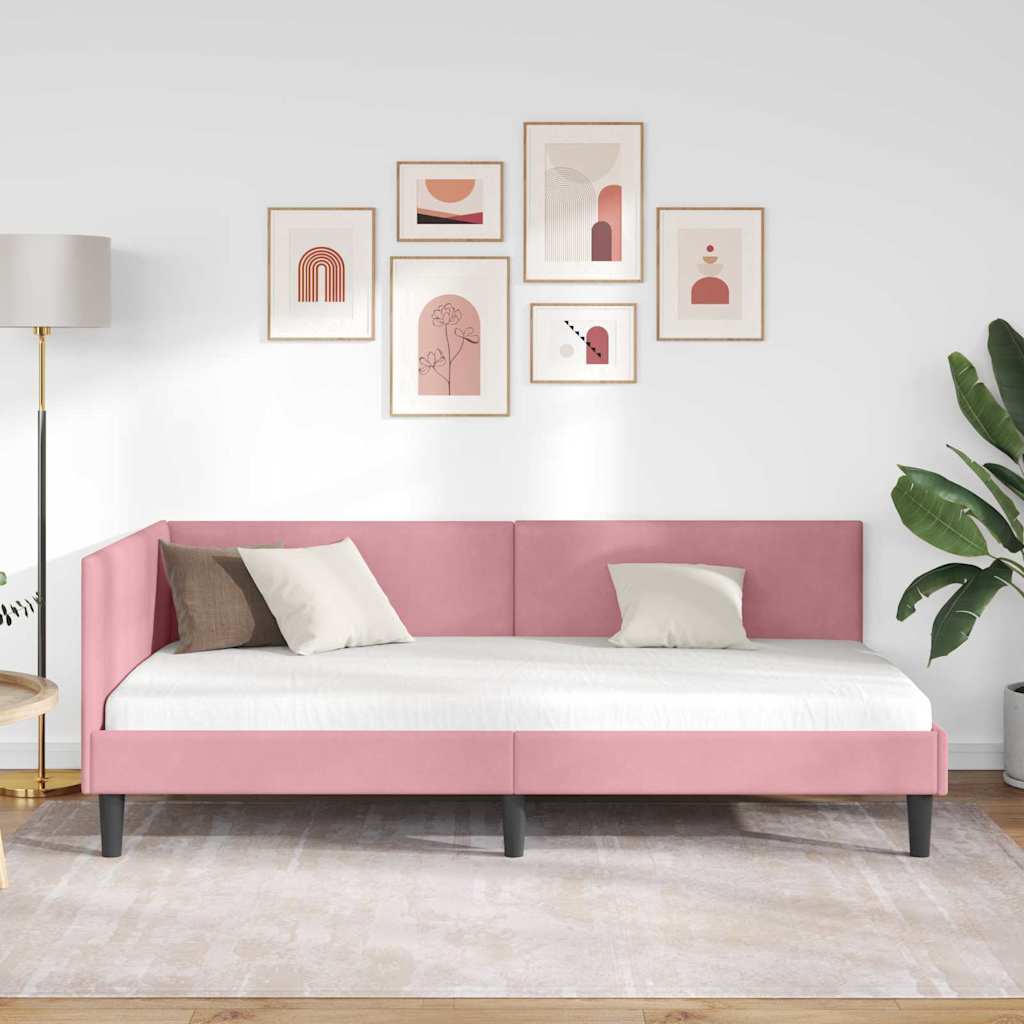 Eckbettgestell mit Kopfteil Rosa 90 cm x 190 cm Samt