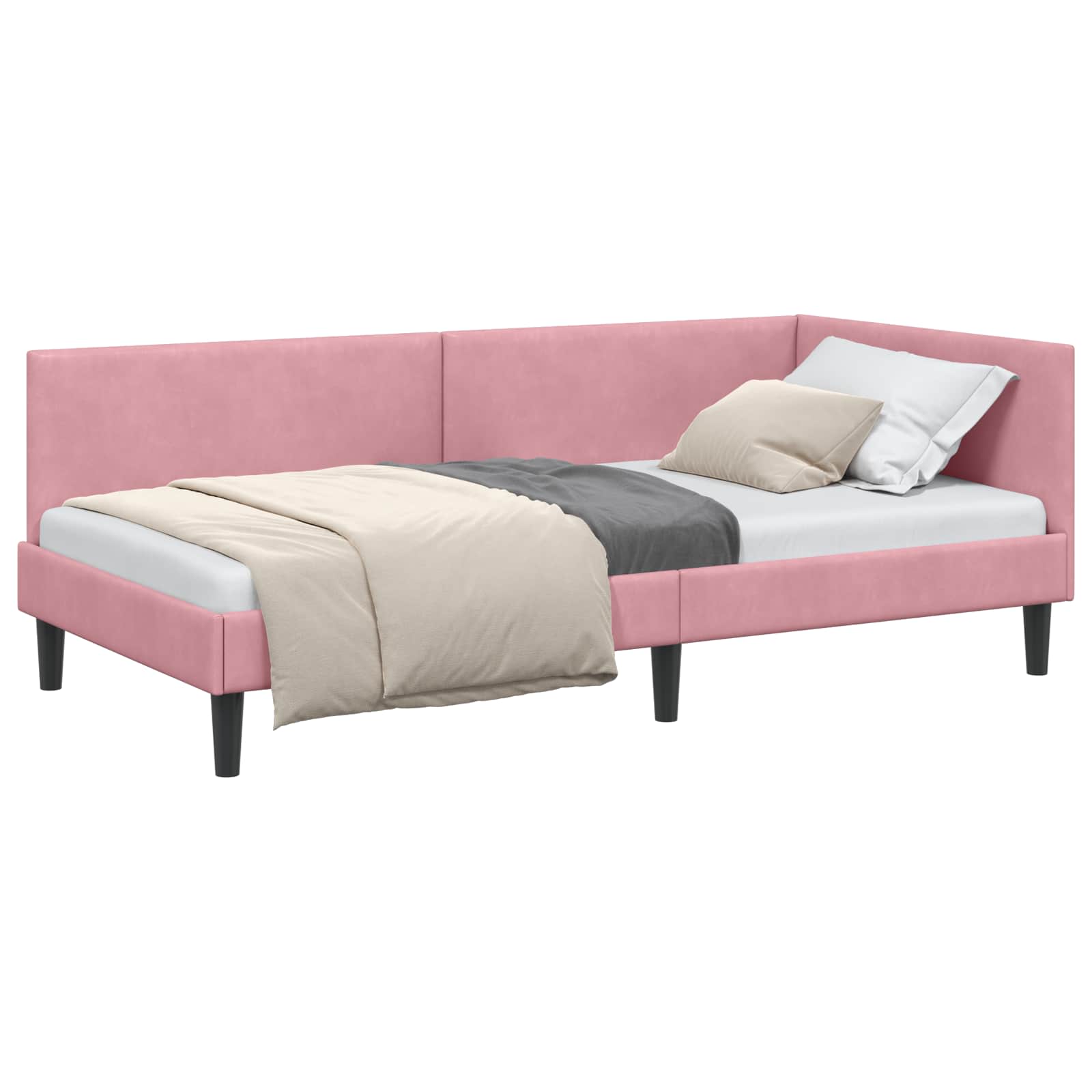 Eckbettgestell mit Kopfteil Rosa 90 cm x 190 cm Samt