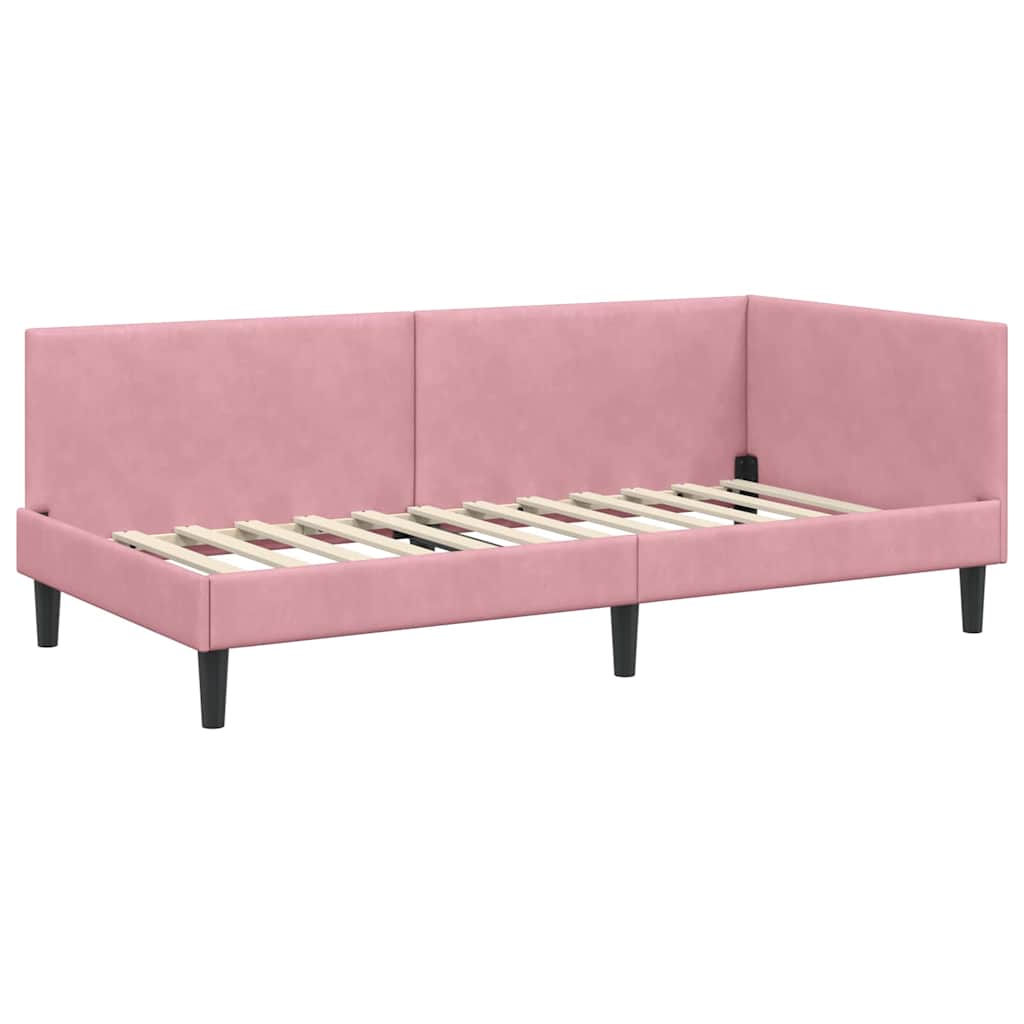 Eckbettgestell mit Kopfteil Rosa 90 cm x 190 cm Samt