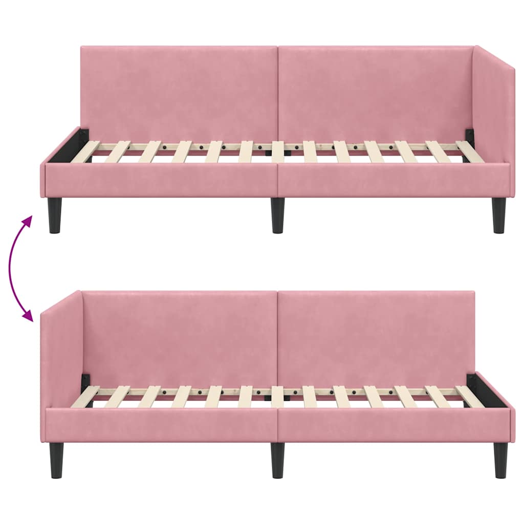 Eckbettgestell mit Kopfteil Rosa 90 cm x 190 cm Samt