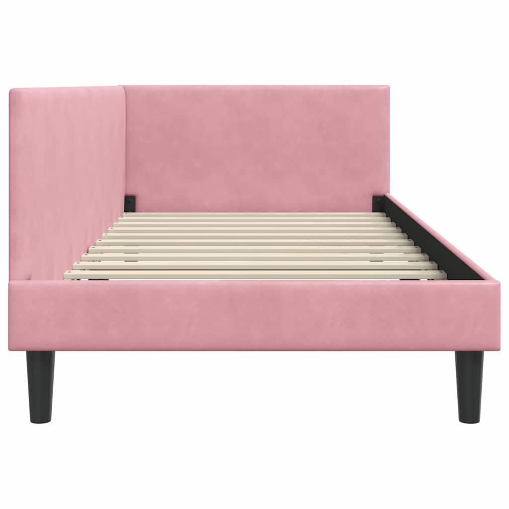 Eckbettgestell mit Kopfteil Rosa 90 cm x 190 cm Samt