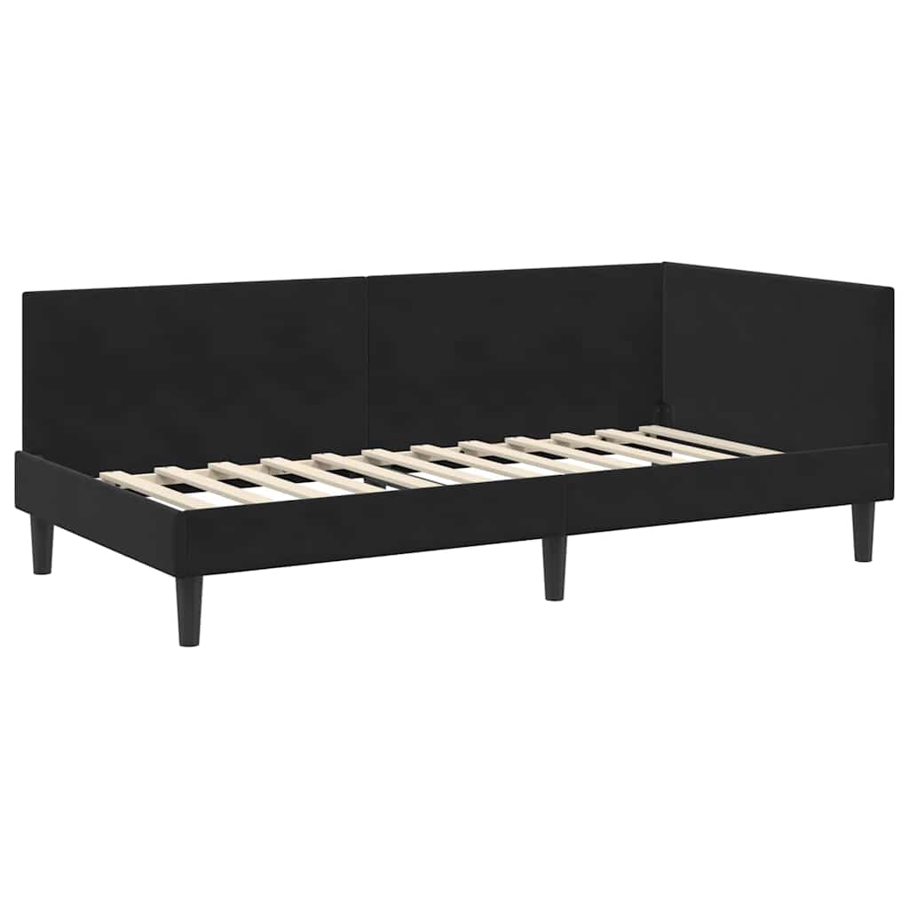Eckbettgestell mit Kopfteil Schwarz 90 cm x 190 cm Samt