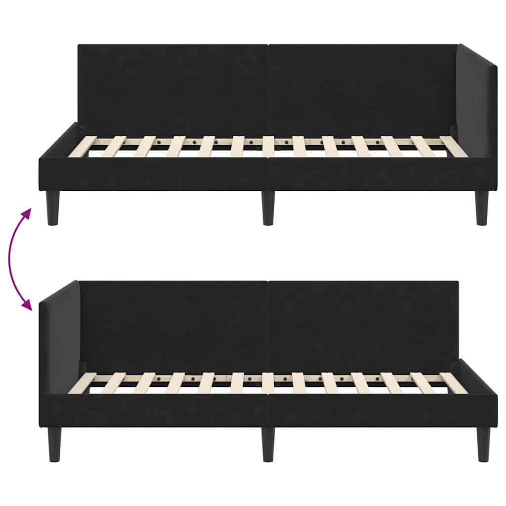 Eckbettgestell mit Kopfteil Schwarz 90 cm x 190 cm Samt