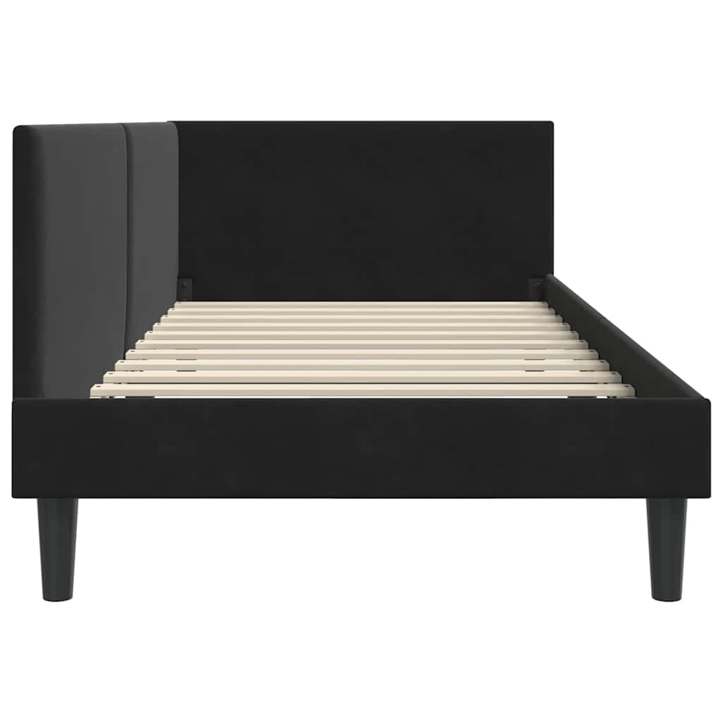 Eckbettgestell mit Kopfteil Schwarz 90 cm x 190 cm Samt