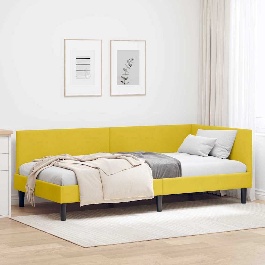 Eckbettgestell mit Kopfteil Gelb 90 cm x 190 cm Samt