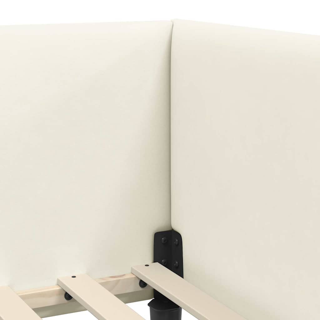 Eckbettgestell mit Kopfteil Creme 90 cm x 190 cm Samt