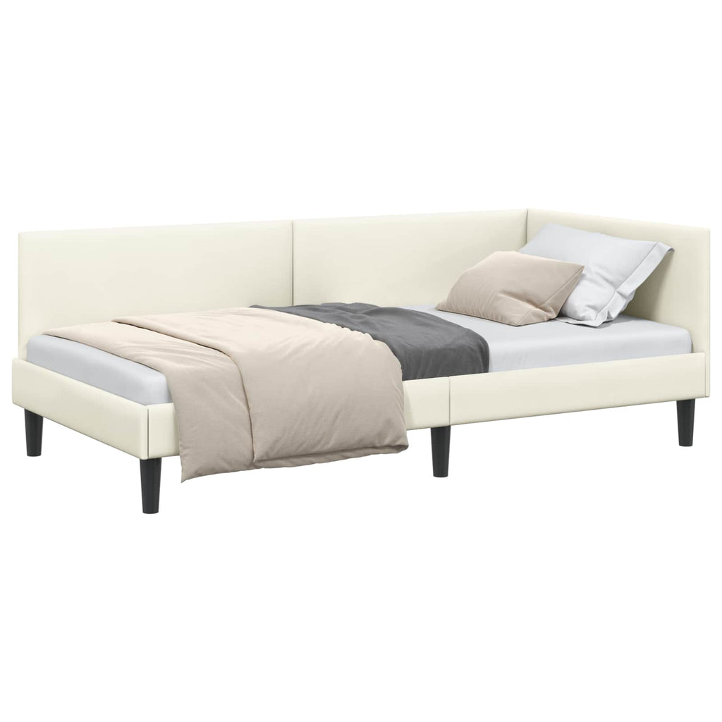 Eckbettgestell mit Kopfteil Creme 90 cm x 190 cm Samt